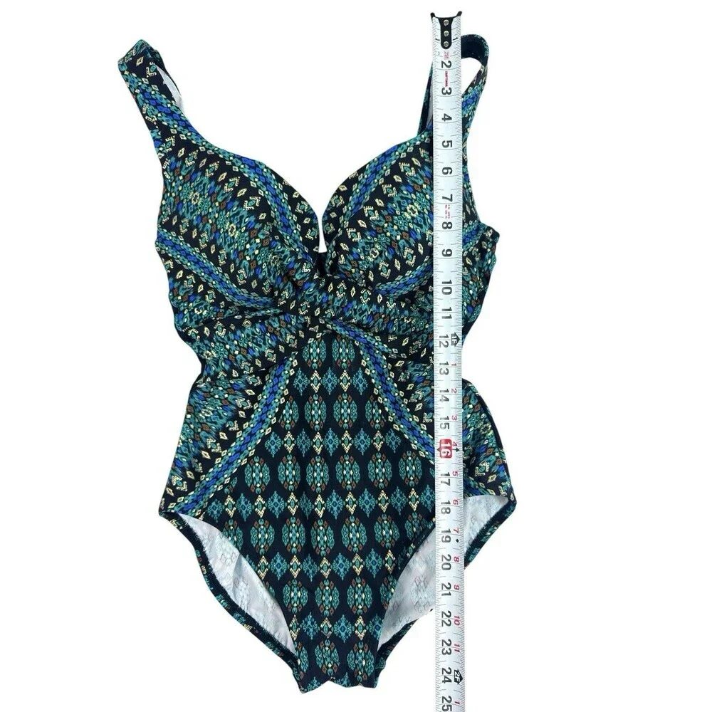 Miraclesuit Amarna Criss Cross Escape One Piece Swimsuit Black Multi US 10